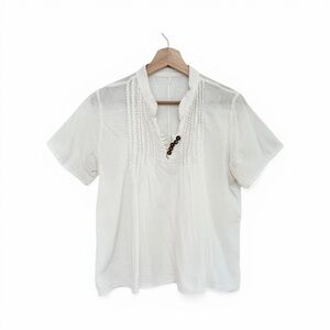 VTG Women's White Short-Sleeve Gauze Pintuck Top